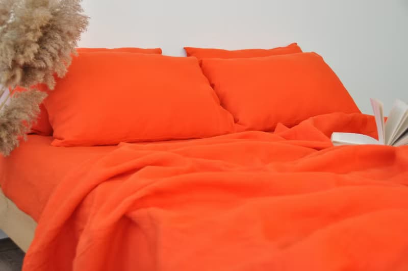Bright orange linen fitted sheet / Softened linen bed sheet / Deep pocket