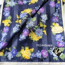 Yves Saint Laurent Vintage Silk Cotton Scarf Floral Blue 23 x 22.5 inches