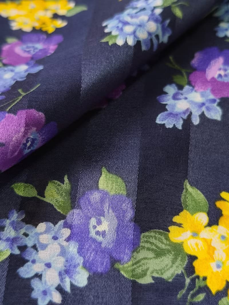 Yves Saint Laurent Vintage Silk Cotton Scarf Floral Blue 23 x 22.5 inches
