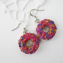 Cute earrings doughnut Pink glazed donut earrings Pink doughnut Topped sprinkles