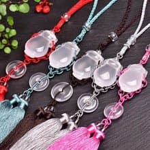 純天然奶白水晶手工雕刻瓶子車掛 搭配奶白晶平安扣 平平安安