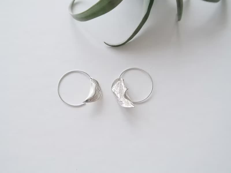 獨家 森林系 925純銀 芯葉 不對稱C型 耳環 耳夾  一對 免費包裝
