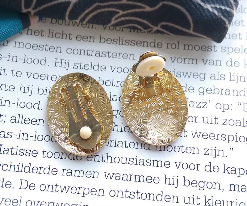 Vintage Jewelry  西洋古董飾品 景泰藍 藍底鬱金香花卉 夾式耳環