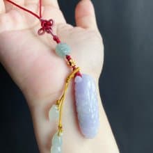 富足 天然緬甸玉翡翠 葡萄 葫蘆 桃子 掛繩 禮物 包掛 長輩