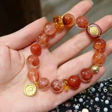 天然紅膠花手鏈13mm 招財黃財神紅膠花手鏈新年新氣象氛圍感拉滿