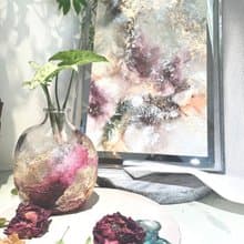 柔霧感肌理酒精墨水畫與玻璃花瓶創作 植物 |抽象|零基礎