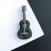 Handmade embroidered black guitar brooch