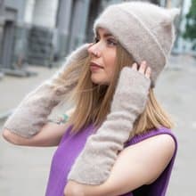 Angora beige fingerless gloves