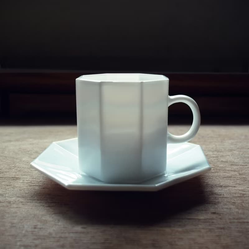 早期arcopal咖啡杯碟組-八角 白 (餐具/舊貨/老物/玻璃/簡約)
