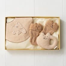 禮物組合 MB 100% 有機棉 圍兜、搖鈴、毛圈襪 3 件組 彌月禮