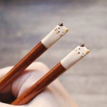 日本製動物漆器筷子(白貓)