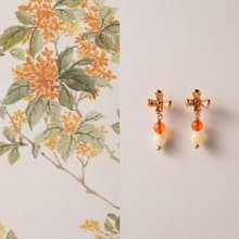 原創桂願俄羅斯料花白蜜蠟桂花耳環氣質銀耳釘生日禮物