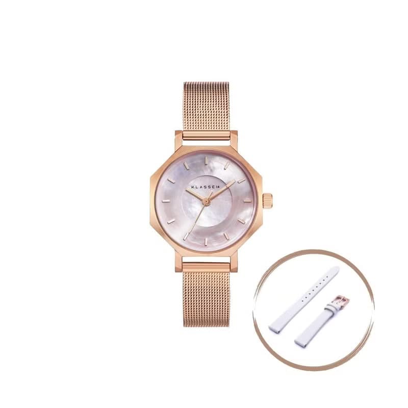 Volare Mother Of Pearl 珍珠粉紅色鋼帶手錶 28mm