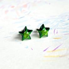 星星耳環 立體幸運星純銀耳環 | 北極光綠色