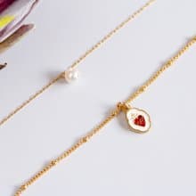 み心のメダイとあこや真珠のレイヤードネックレス  / Heart medallion and Akoya pearls layered necklace