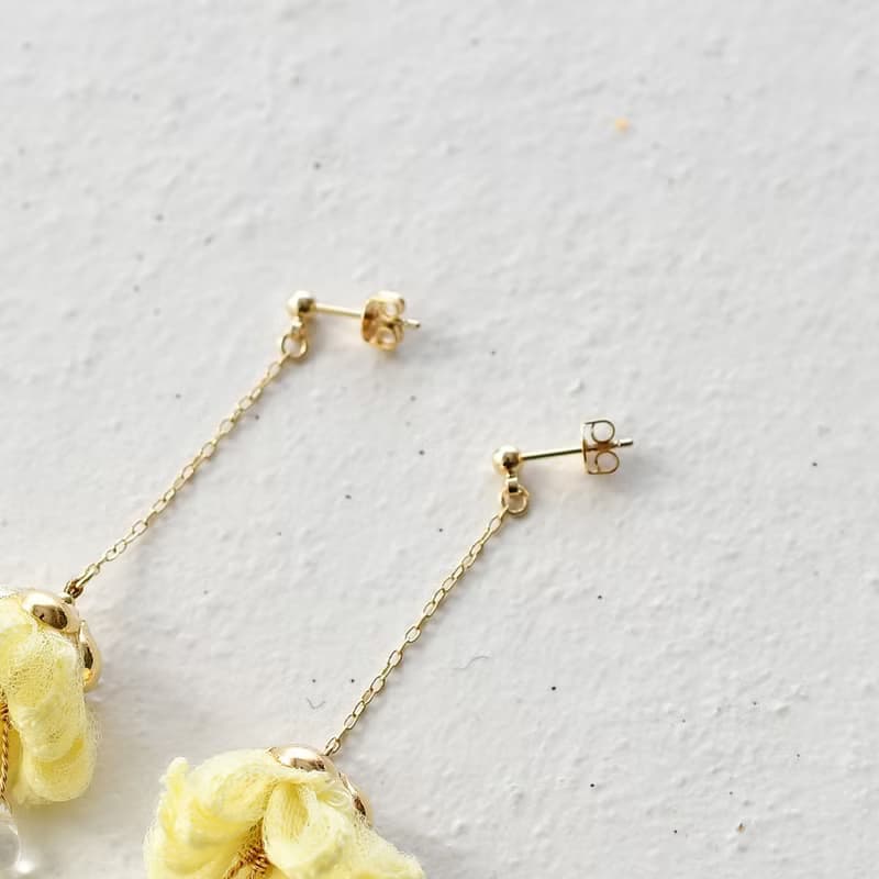 イヤリング/Lace fabric tassel earrings/ pink