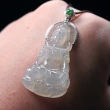 冰種翡翠觀音菩薩項鍊 18K金鑽石 | 天然緬甸玉翡翠A貨 | 送禮