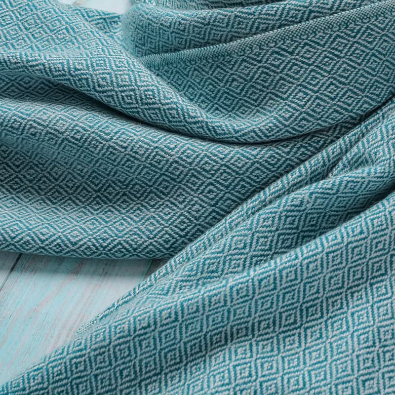 【厚款】喀什米爾羊毛圍巾/披肩  鑽石紋 綠精靈 手工機織