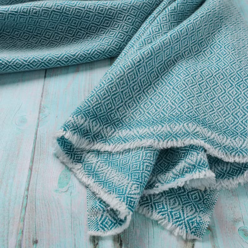 【厚款】喀什米爾羊毛圍巾/披肩  鑽石紋 綠精靈 手工機織