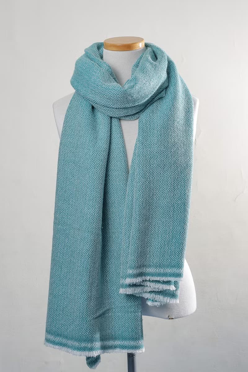 【厚款】喀什米爾羊毛圍巾/披肩  鑽石紋 綠精靈 手工機織