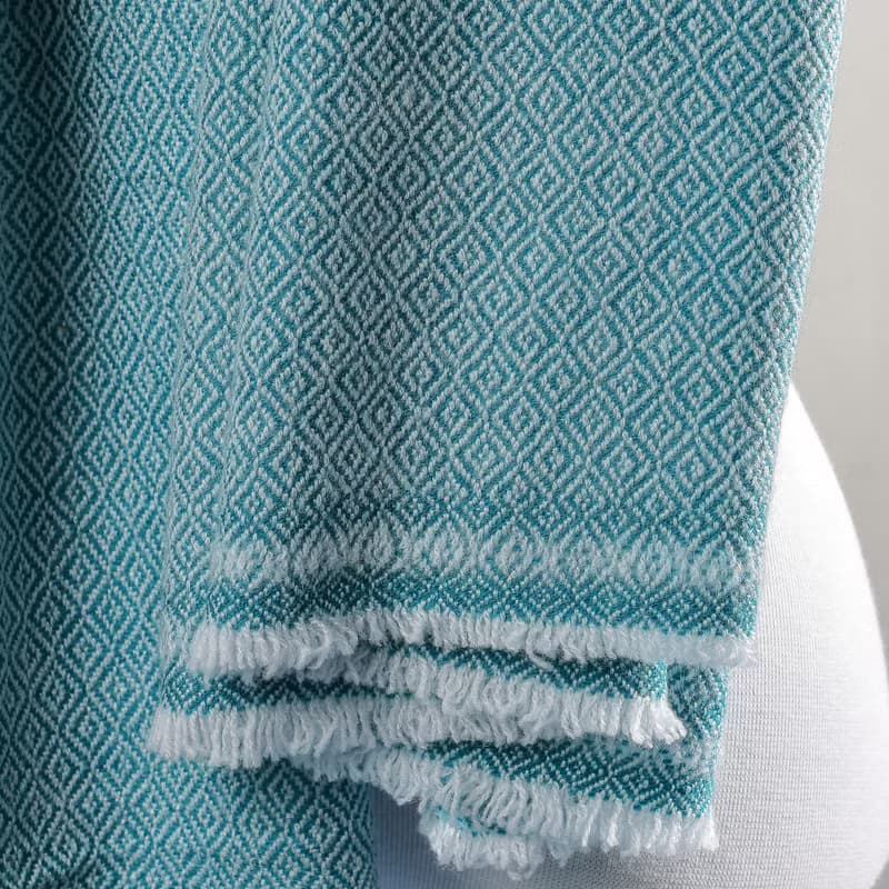 【厚款】喀什米爾羊毛圍巾/披肩  鑽石紋 綠精靈 手工機織