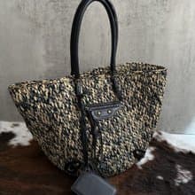 BALENCIAGA 巴黎世家 Raffia×皮革 手提包