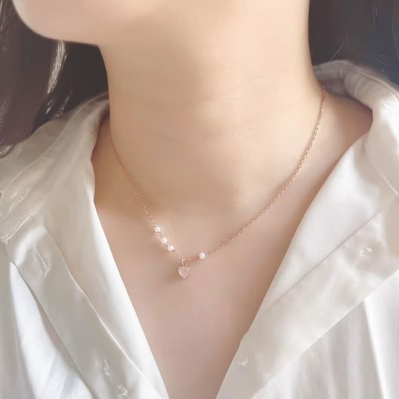 粉晶925純銀融心珍珠項鍊