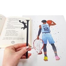 Basketball metal bookmark with hoop detail and eco wooden packaging block