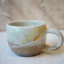 手捏粉引花茶杯 粉彩  230 ml  紅茶杯 咖啡杯 下午茶道具