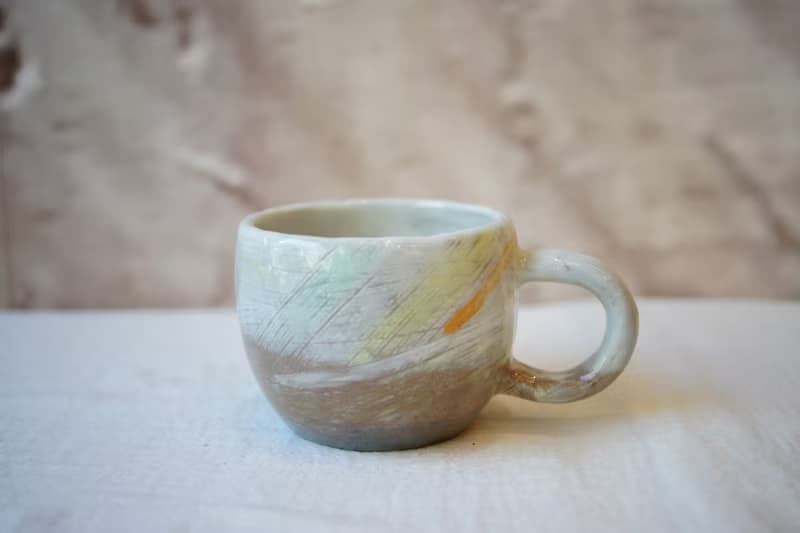 手捏粉引花茶杯 粉彩  230 ml  紅茶杯 咖啡杯 下午茶道具