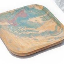 手工宇宙感漸層木盤 天然木質碟 水彩風木頭盤子-水彩星球飾品盤