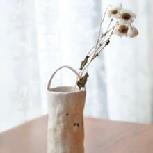 【聖誕節禮物】美國進口陶土白色系點點手捏提把花器侘寂陶藝藝術