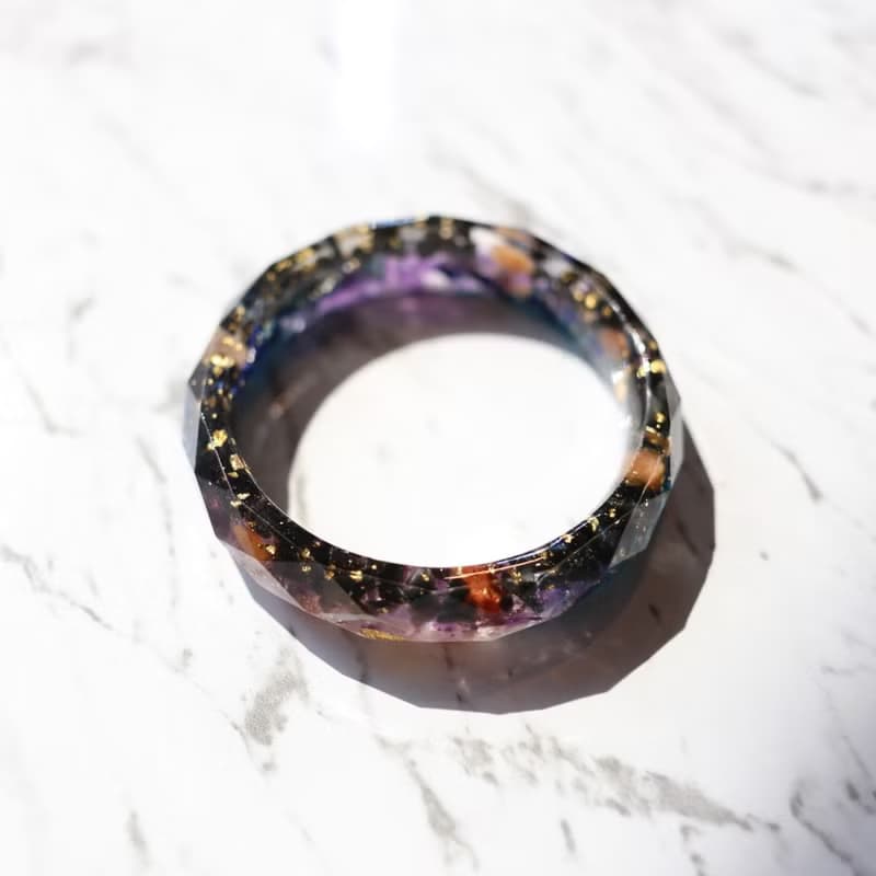 【母親節禮物】宇宙星河-奧剛水晶菱面寬面手環水晶療癒-粉晶紫水