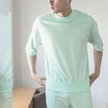 UMORFIL膠原蛋白素面五分袖男居家服-淺綠/父親節