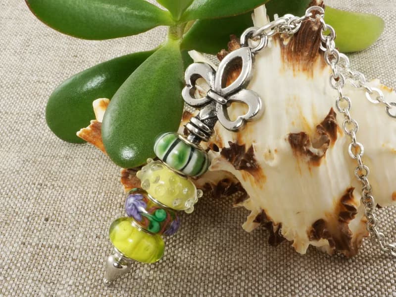 Yellow Lilac Green Lampwork Murano Glass Euro Charm Pendant Necklace Jewelry