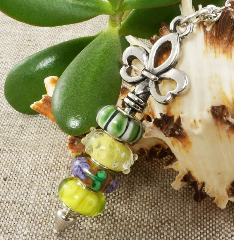 Yellow Lilac Green Lampwork Murano Glass Euro Charm Pendant Necklace Jewelry