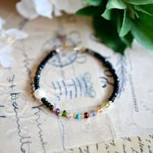 10種類天然石のカラフルブレスレット 10月誕生石　ブラック系