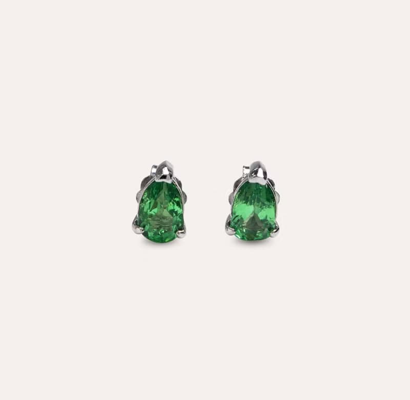 安珠 沙弗萊 綠色 水滴 4*6mm 耳環 經典系列 Pear E 寶石銀飾