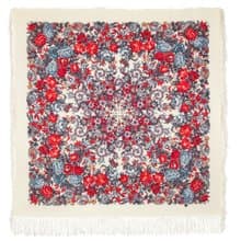 Pavlovo Posad Russian Shawl 100% Wool Scarf 125x125 cm Wrap Silk Fringe 511-0