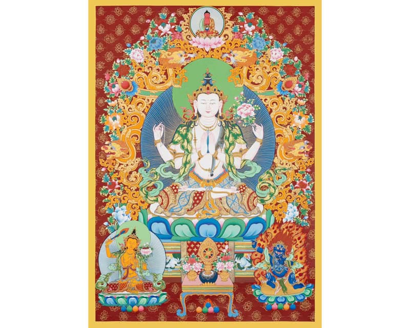 神聖的觀音唐卡 充滿活力的西藏佛畫 倫理慈悲