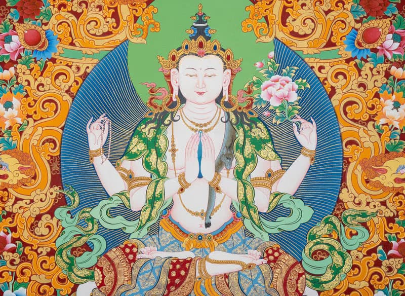 神聖的觀音唐卡 充滿活力的西藏佛畫 倫理慈悲