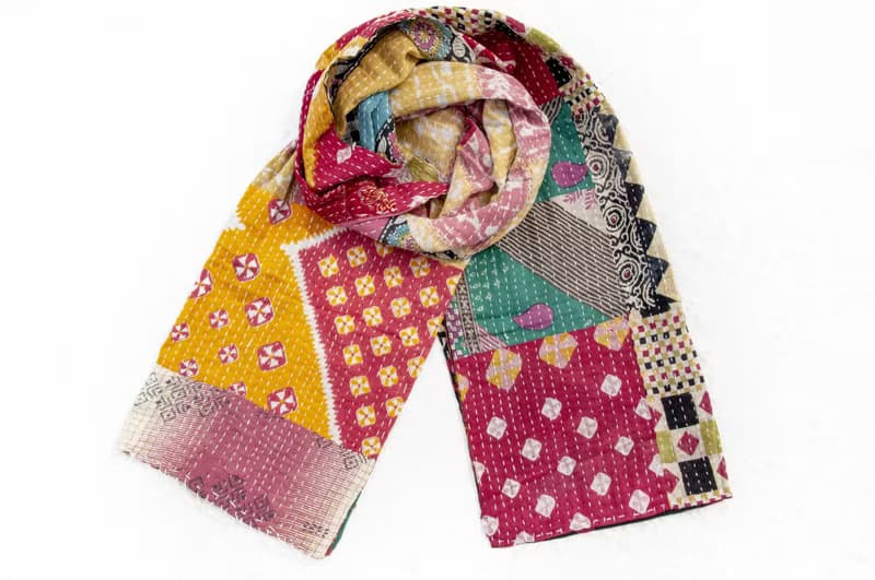 手縫紗麗布拼接絲巾/刺繡絲巾/刺繡圍巾/手縫紗麗線絲巾-墨西哥風