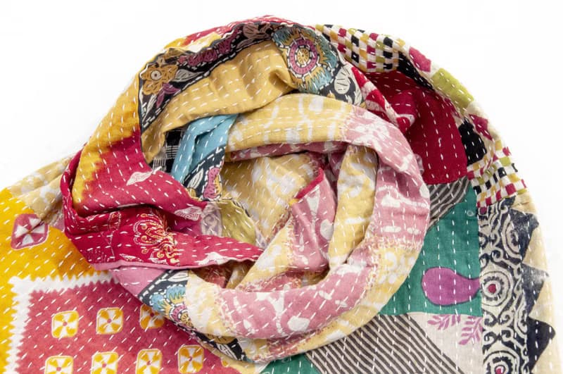 手縫紗麗布拼接絲巾/刺繡絲巾/刺繡圍巾/手縫紗麗線絲巾-墨西哥風