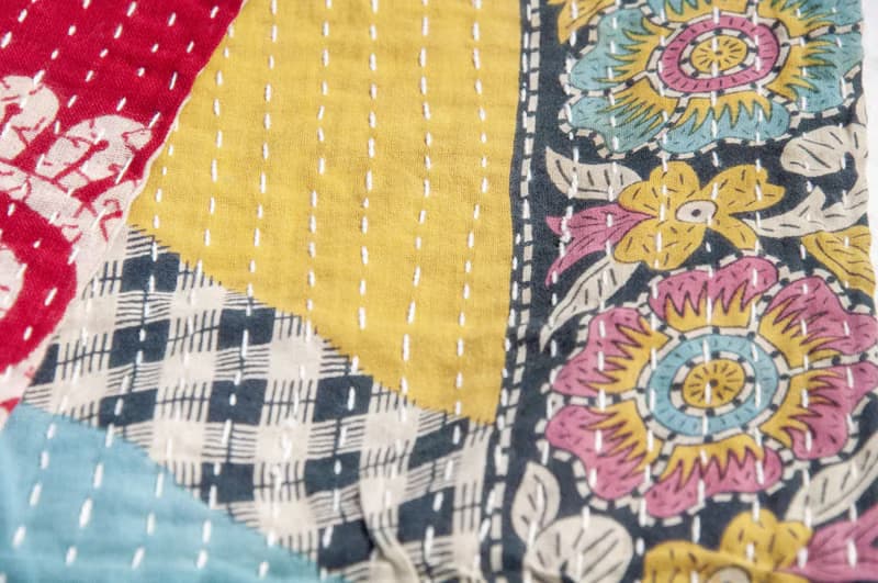 手縫紗麗布拼接絲巾/刺繡絲巾/刺繡圍巾/手縫紗麗線絲巾-墨西哥風