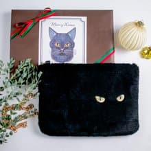 クリスマスラッピング付き　黒猫ショルダーバッグ　猫の目刺繍　フェイクファー