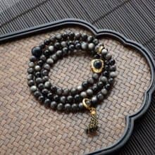 天然銀曜石手鏈多圈搭配925銀鑲天眼隔珠925銀跑環 闢邪保平安