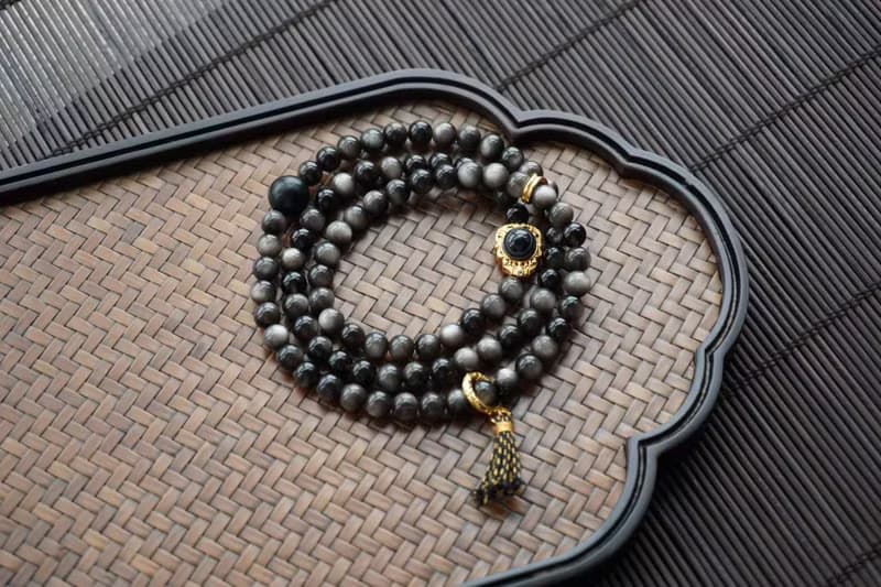 天然銀曜石手鏈多圈搭配925銀鑲天眼隔珠925銀跑環 闢邪保平安