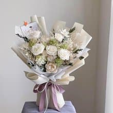 【不凋花】情人節花束白綠色不凋玫瑰自然風花束