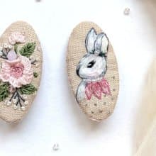 亞麻刺繡髮夾 兔子髮夾 兔子配件