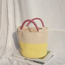 Two Tone ,Bucket hand bags (Yellow+Cream) Dark Pink Strap